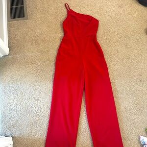 Crystal Sky Small Red One Shoulder Dressy Jumpsuit GUC